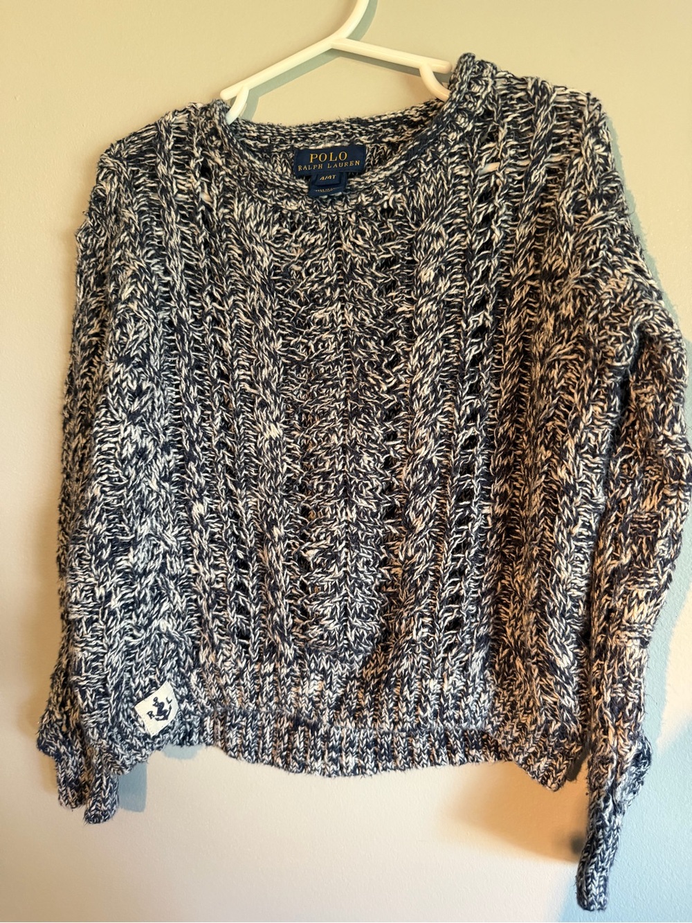 Polo by Ralph Lauren Navy & White Marled Cable-Knit Crew Sweater